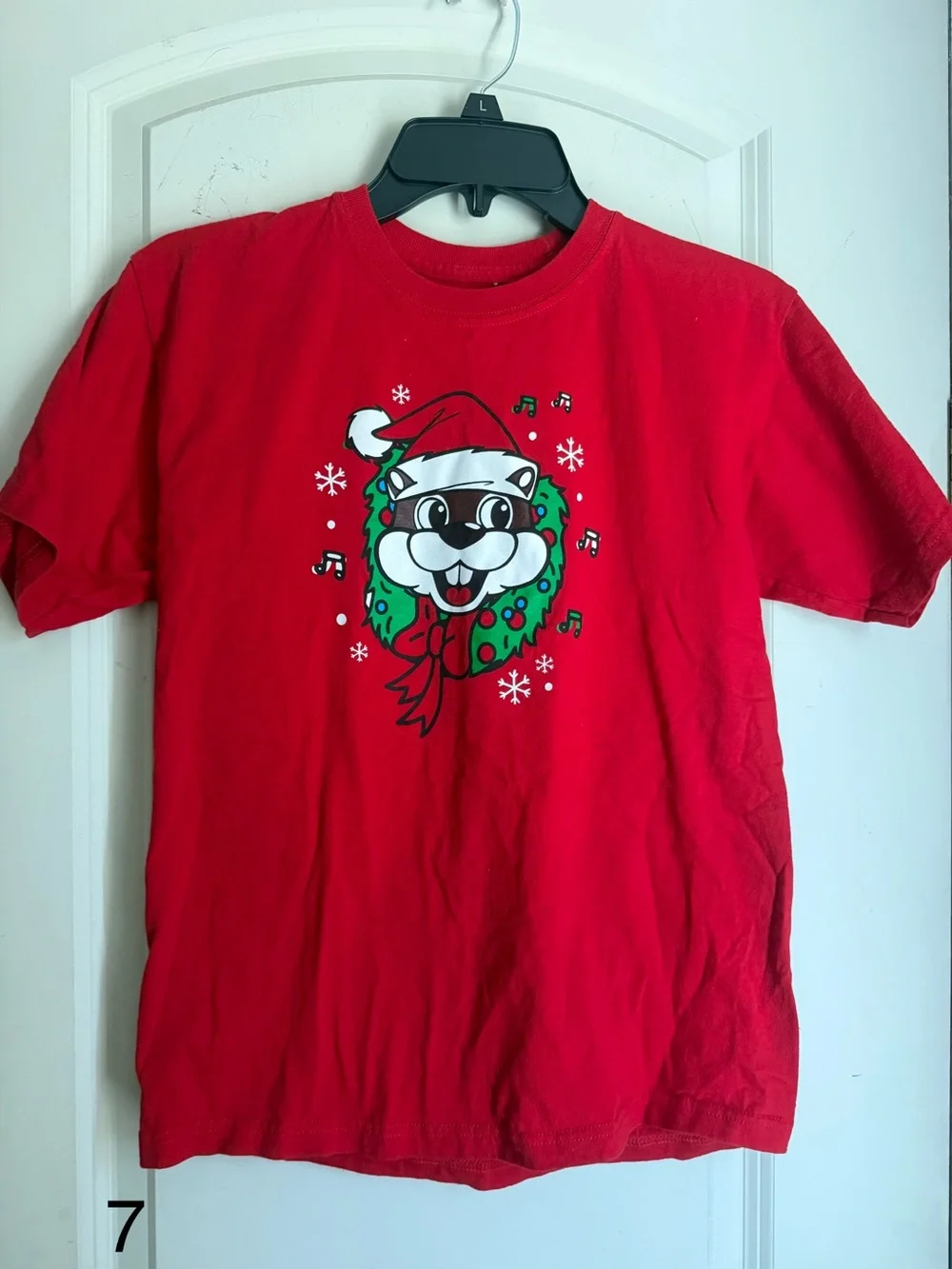 Big-eel’s Kids Red Holiday Graphic Tee Festive Animal Wreath YL Xmas casual